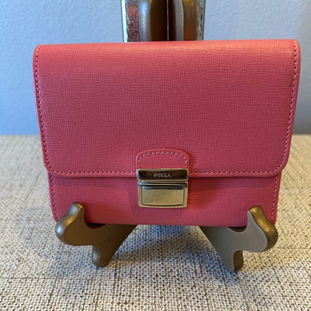 Authentic Furla Leather Trifold Wallet in Salmon